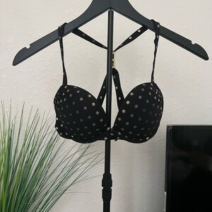Victoria Secret Bombshell Black and Gold Polka Dot Women's Bikini Top